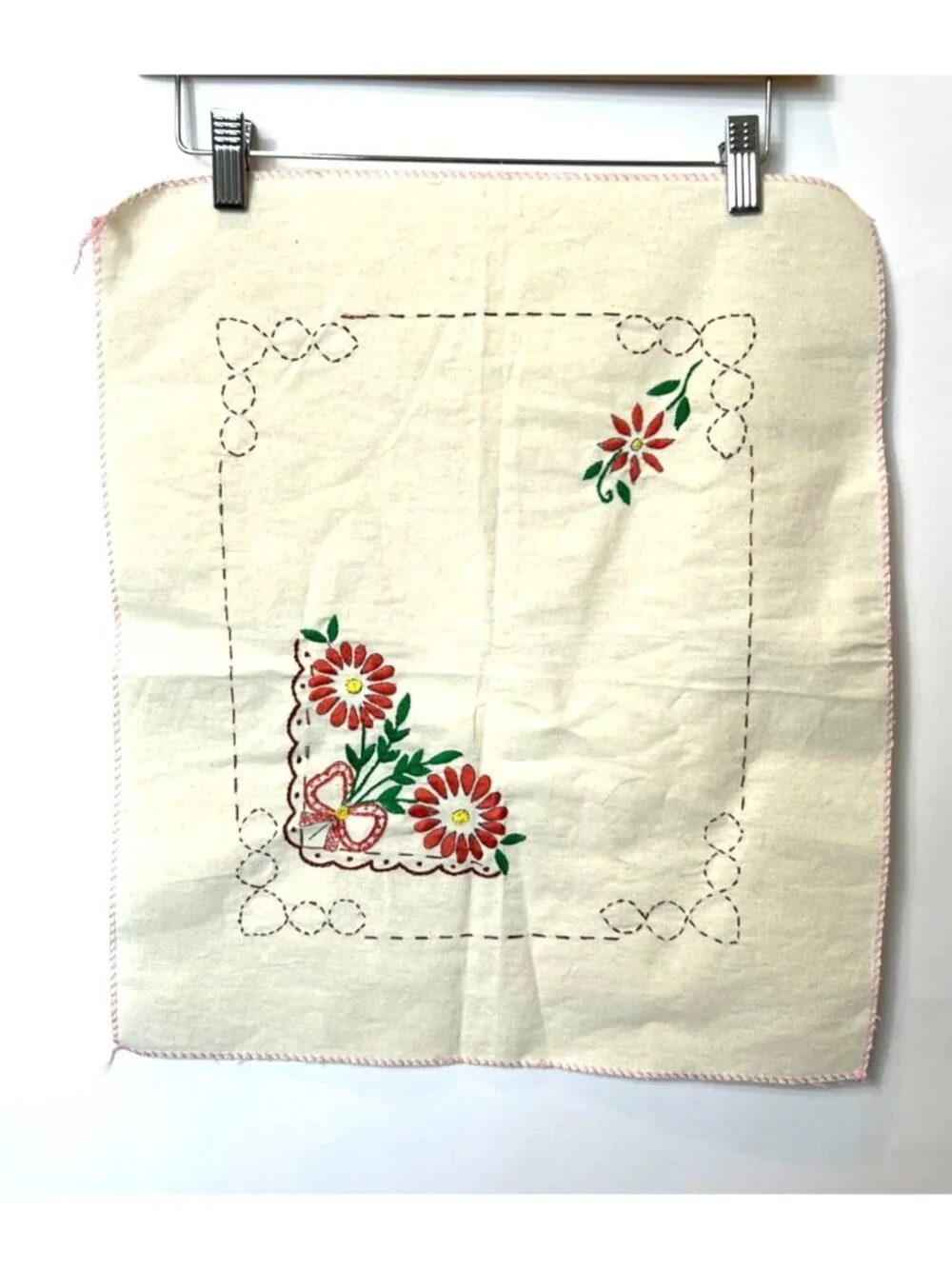 Set Of 4 Unfinished Cross Stitch Embroidered Linen Napkins 17